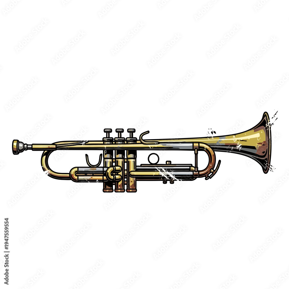 Obraz premium Brass Trumpet Musical Instrument Illustration