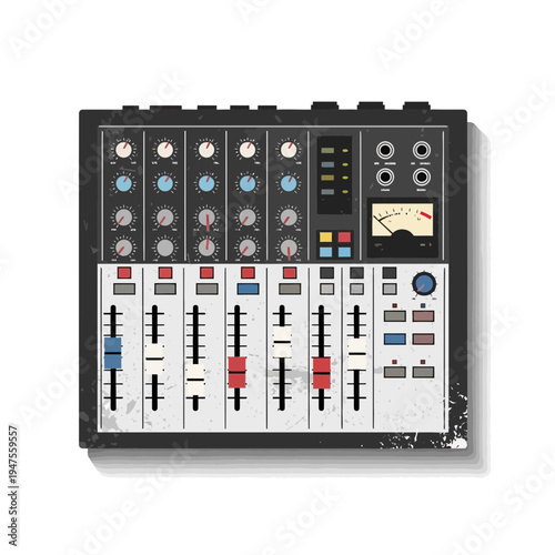 Audio Mixer Console with Faders and Knobs