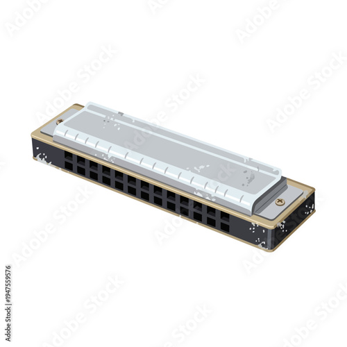 Close up of a harmonica isolated on white background