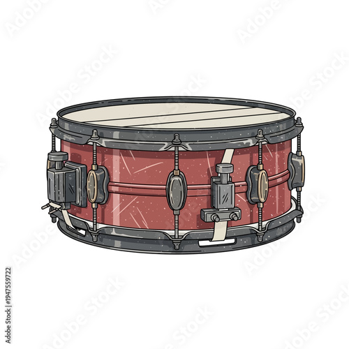 Red snare drum illustration on white background