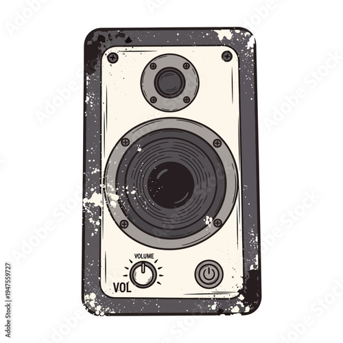 Retro audio speaker with vintage grunge texture