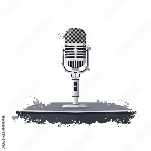 Retro microphone on grunge stage, vintage broadcast equipment