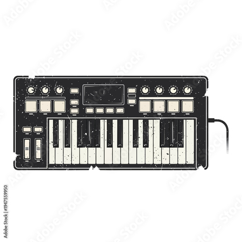 Vintage Synthesizer Keyboard with Cable