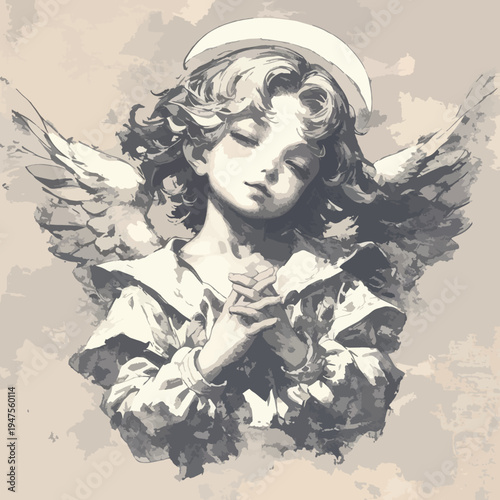Antique Style Cherub Angel in Prayer.