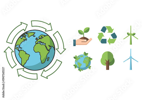 Earth with green eco friendly icons.