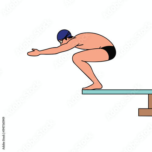 Person in swimming gear crouched on a diving board, ready to jump