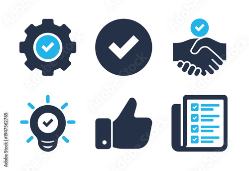 Quality and Business Agreement icon set. Solid glyph series icons