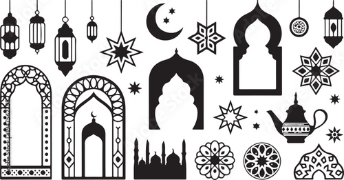 Islamic ramadan eid al fitr decorative elements and symbols  arabian architecture and culture icons