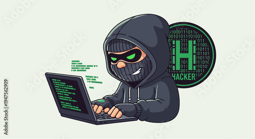 Hacker using laptop with malicious intent.