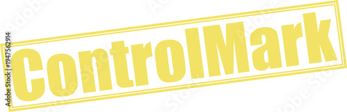 Control mark stamp, yellow rectangle shape with text, identifying item under regulation or monitoring