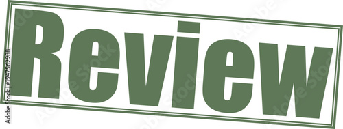 Green review stamp with border and text on transparent background