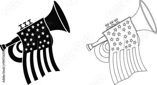 American trumpet stars patriotic music symbol Vector