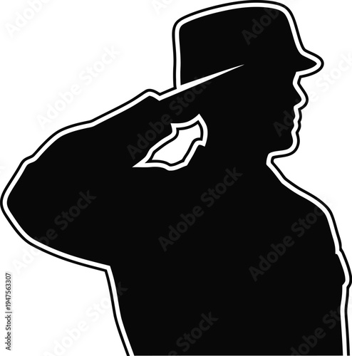Silhouette of man saluting in hat Vector