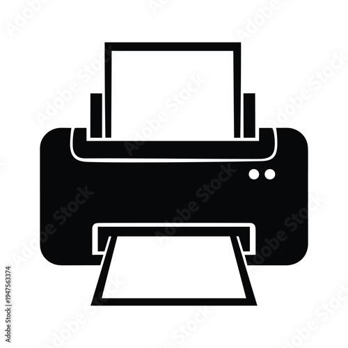Office printer icon with paper output - modern printing technology graphic with office equipment with print machine