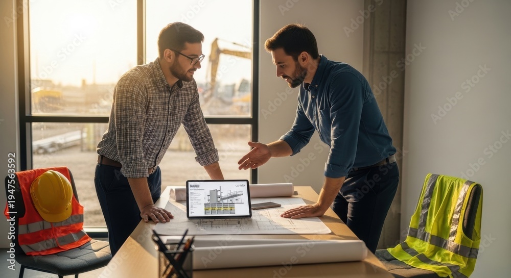 Fototapeta premium Construction Professionals Reviewing Plans
