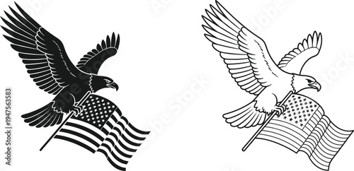 American eagle with flag, patriotic symbol, freedom illustration Vector