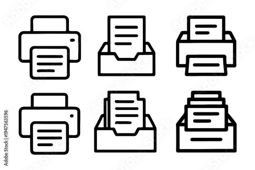 Minimal Printer Line Icon Set – Print, Scan, Document Output Vector Icons.