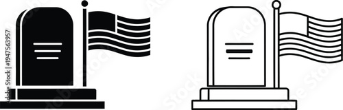 American cemetery grave with flag icons Vector