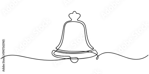 continuous one line drawing Vector bell icon with rope line art illustration