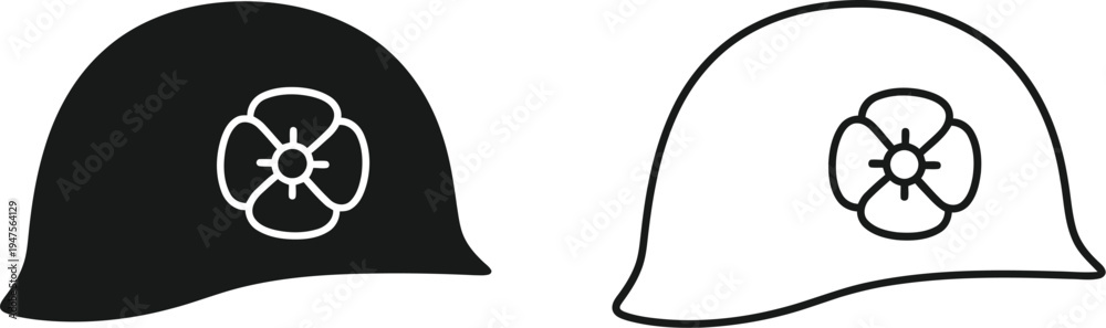 Obraz premium Black and white hard hat with flower emblem Vector