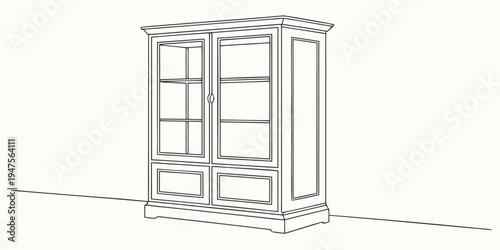 A tall, elegant wooden cabinet with glass doors and intricate molding details