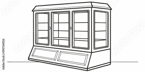 A detailed illustration of a bay window with multiple panes and a storage bench underneath