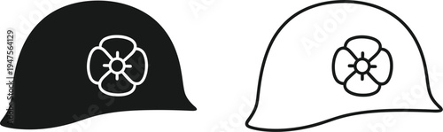 Black and white hard hat with flower emblem Vector