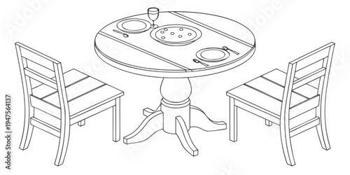 A cozy dining setup with a round table, two chairs, and a tree stump pedestal.
