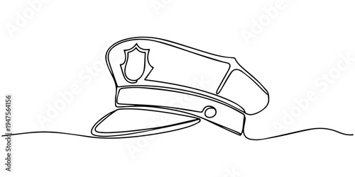 continuous one line drawing Vector police hat icon in one line drawing style