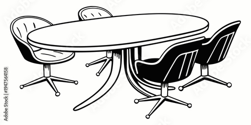 A modern dining table with swivel chairs in a minimalist setting.