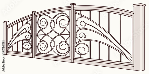 Intricate metal gate with circular patterns and arched top design.