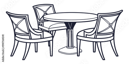 A vintage style dining set with four chairs around a round table.