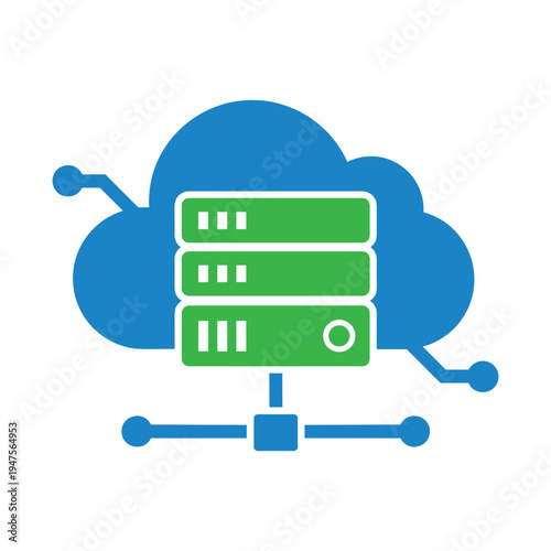 Cloud computing server data network icon illustration for modern technology solutions with data center