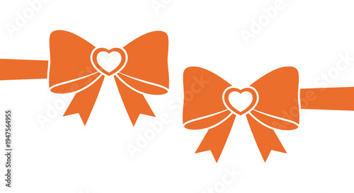 Two orange ribbon bows with heart shaped cutouts create a celebratory design silhouette high quality professional detailed