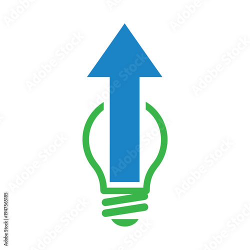 Lightbulb with upward arrow icon for idea generation and innovative solutions with creative thinking