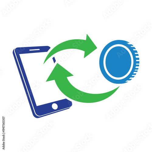 Mobile money transaction icon vector. smartphone digital payment currency exchange graphic with money coin