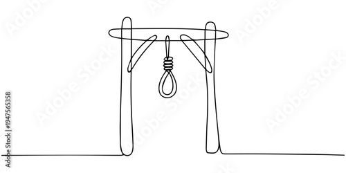 continuous one line drawing Vector illustration of a noose on a gallows