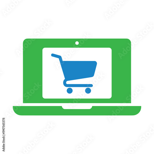 Online shopping laptop icon vector. e-commerce website cart digital retail banner with laptop computer