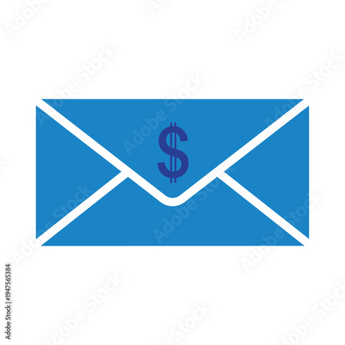 Money mail payment icon graphic vector. blue envelope dollar sign financial communication logo with money symbol