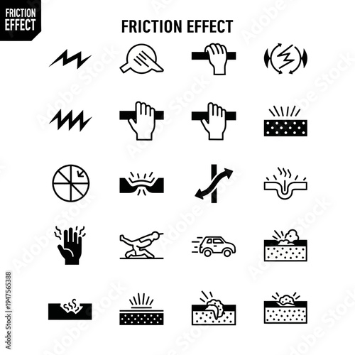 Black friction effect icons on white.