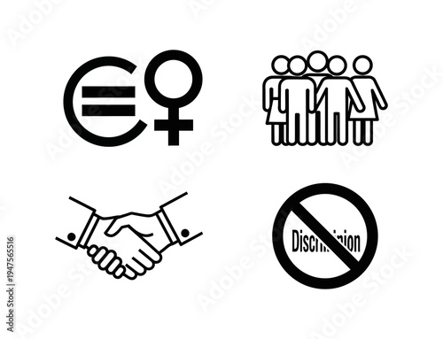 Collection of Icons Representing Equality, Partnership, Teamwork, and Anti-Discrimination Efforts