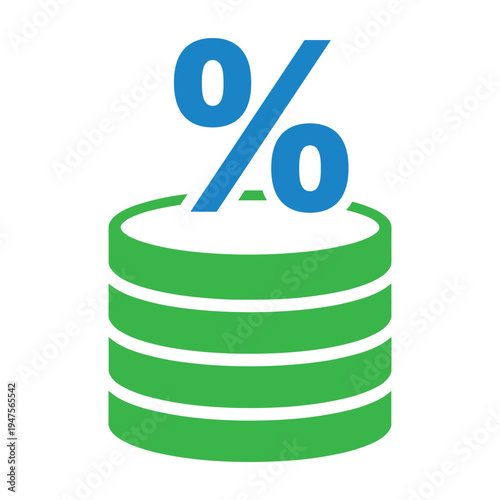 Stack of coins with percentage sign icon for financial growth and discount rates with discount rate