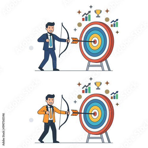 Man hitting target with bow arrow.