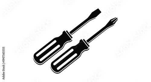 A black and white illustration depicting two screwdrivers in a simplistic silhouette high quality professional detailed