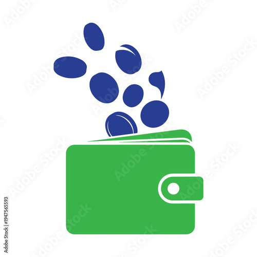 Wallet with coins falling icon for spending, payment, and financial transactions, money spending, financial transaction