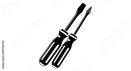Two black screwdrivers are displayed diagonally against a white background a striking silhouette high quality professional