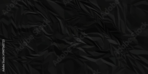 Dark black crumpled paper texture background. black crumpled and top view textures can be used for background of text or any contents.