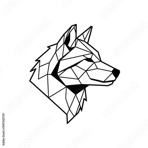 Geometric wolf head illustration side view.