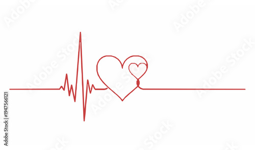 Red heartbeat ECG line forming heart shape isolated medical cardiology rhythm monitoring vector illustration