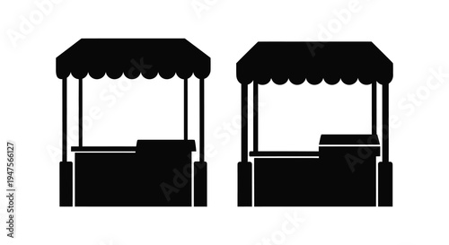 Two black market stalls are depicted in a minimalist style appearing as a striking silhouette